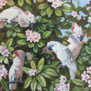 a painting of 4 cockatoos in a tree senses alive art print cockatoo art by martha dodd