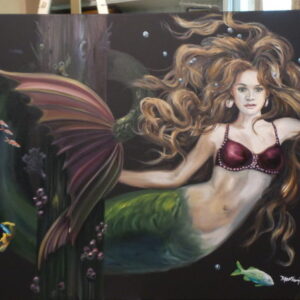 Original Mermaid Painting “Surprise Under the Dock”