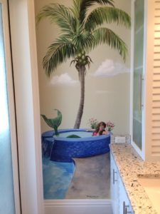 Bathroom Mural with mermaid in hot tub