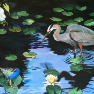 heron in pond wall art