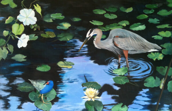 heron in pond wall art