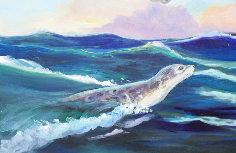 detail of painting showing a leopard seal