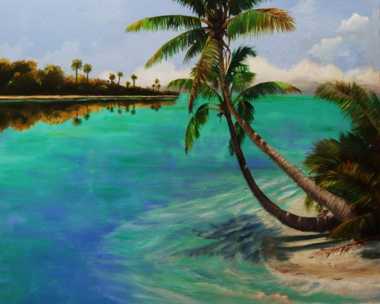 picture of a painting by of islands and palm trees