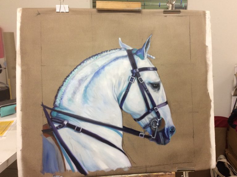 Oil painting of a Lusitano Horse