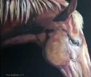 painting of part of a horse's face