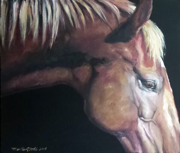 painting of part of a horse's face