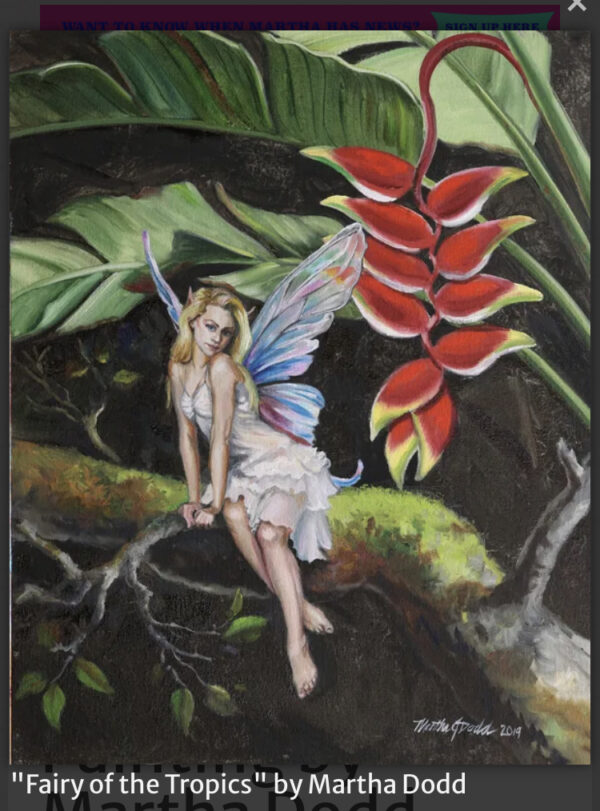 Fairy sitting on a branch Original Painting by Martha Dodd, wall art, oil painting, heliconia, lobsterclaw - Image 4