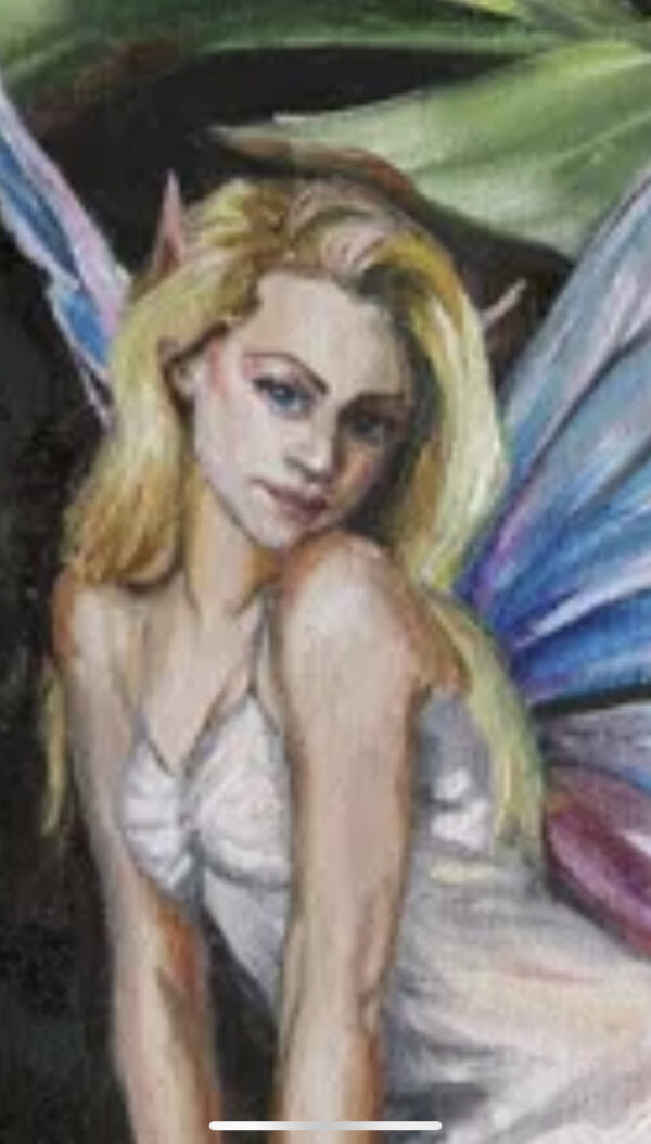 Fairy sitting on a branch Original Painting by Martha Dodd, wall art, oil painting, heliconia, lobsterclaw - Image 3