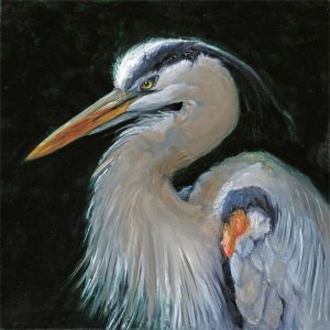 a painting of the head and upper torso of A Great Blue heron