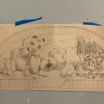 a preliminary drawing of a mural showing a tuscany theme