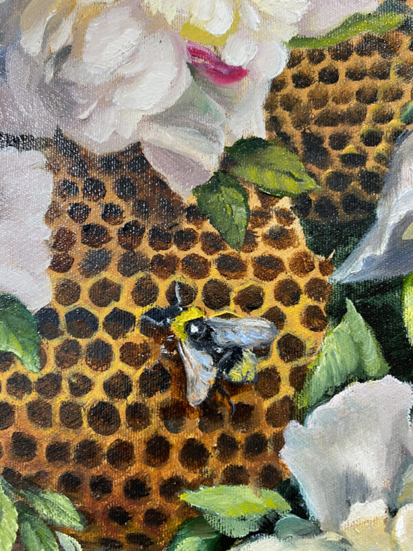 Lady with Bees Painting by Martha J Dodd, Honeycomb,, Flowers, Floral, Head Dress - Image 5