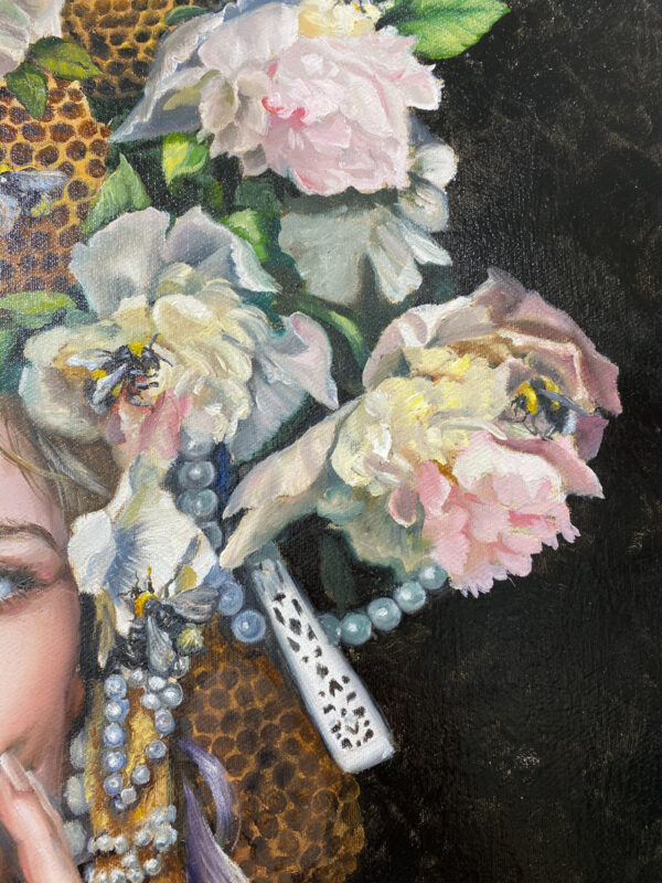 Lady with Bees Painting by Martha J Dodd, Honeycomb,, Flowers, Floral, Head Dress - Image 4