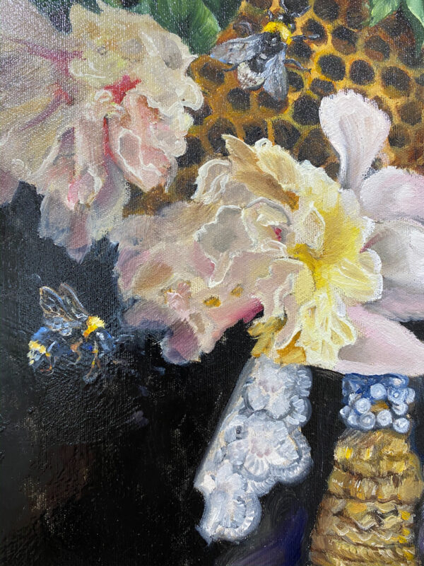 Lady with Bees Painting by Martha J Dodd, Honeycomb,, Flowers, Floral, Head Dress - Image 3