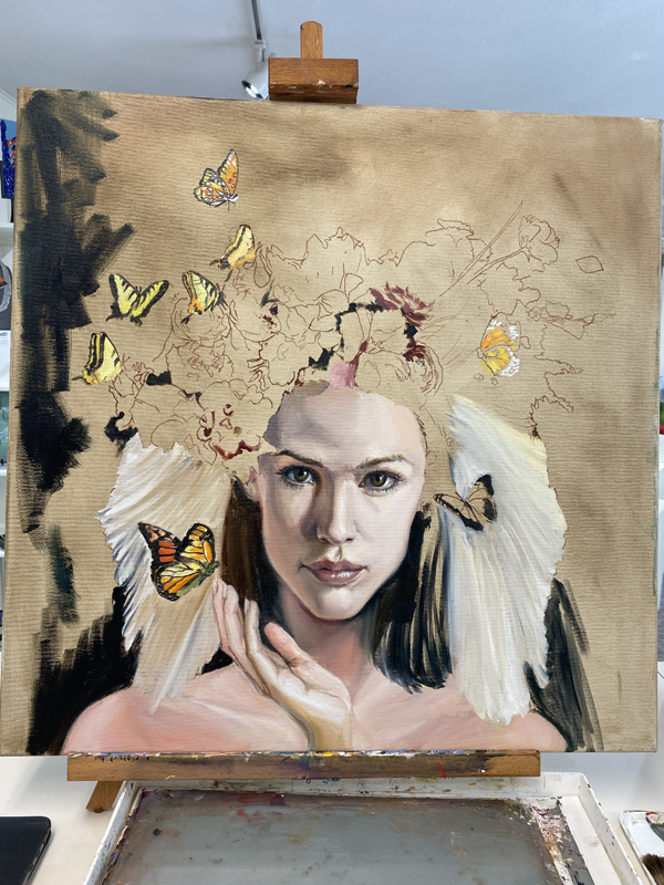 unfinished painting of the butterfly queen by Martha dodd