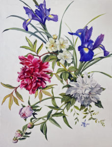 painting of flowers with a white background by Martha Dodd entitled carolina floral