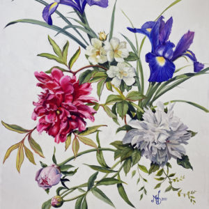 painting of flowers with a white background by Martha Dodd entitled carolina floral