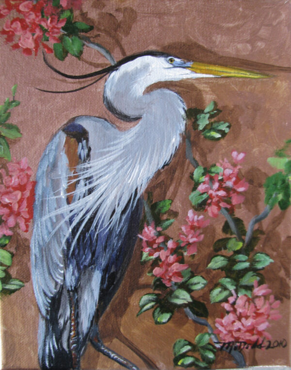 GREAT BLUE HERON W/Bougainvillea Art Print