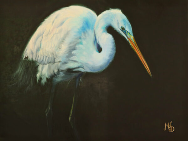 White Egret Blues Original Oil Painting by Martha Dodd, white bird, black and white, bird painting - Image 6