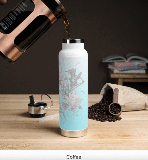 Teal water bottle with Floral Pattern- personalized! - Image 2